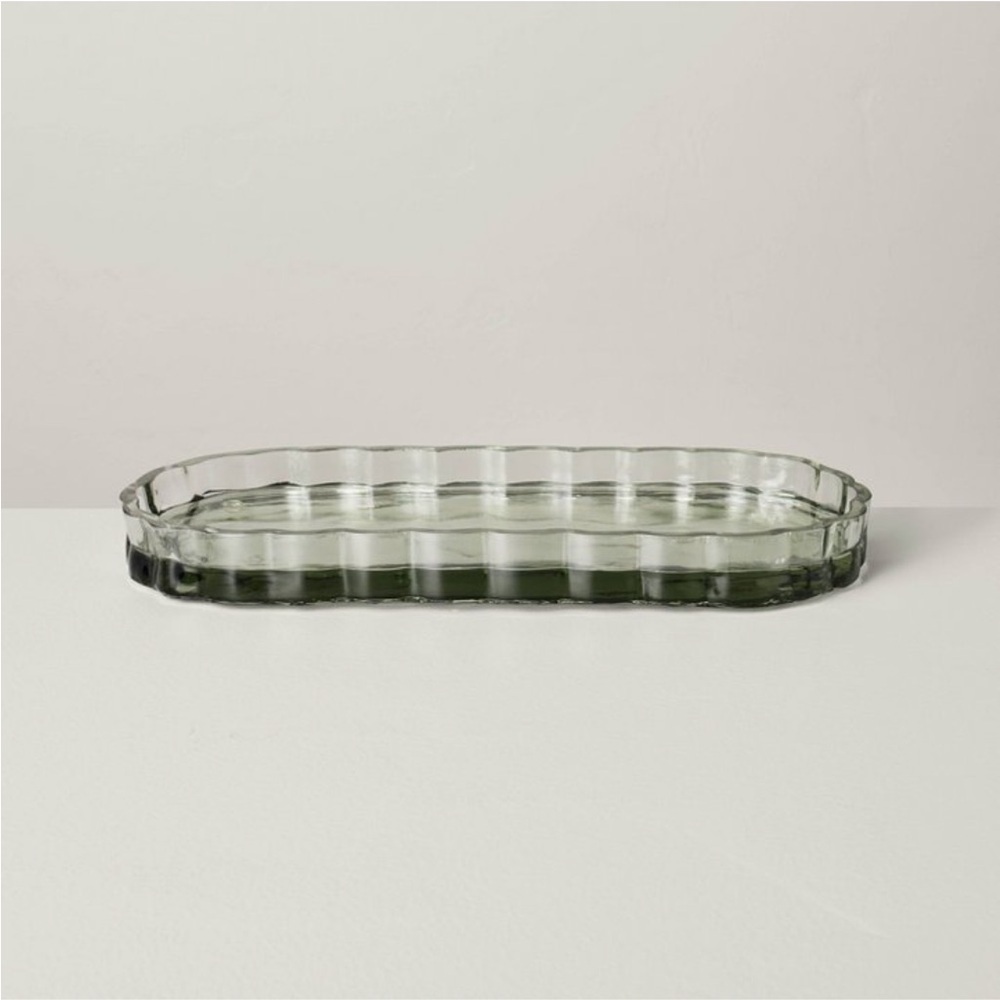 Hearth &Hand Magnolia Fluted Glass Bathroom Tray Light Green